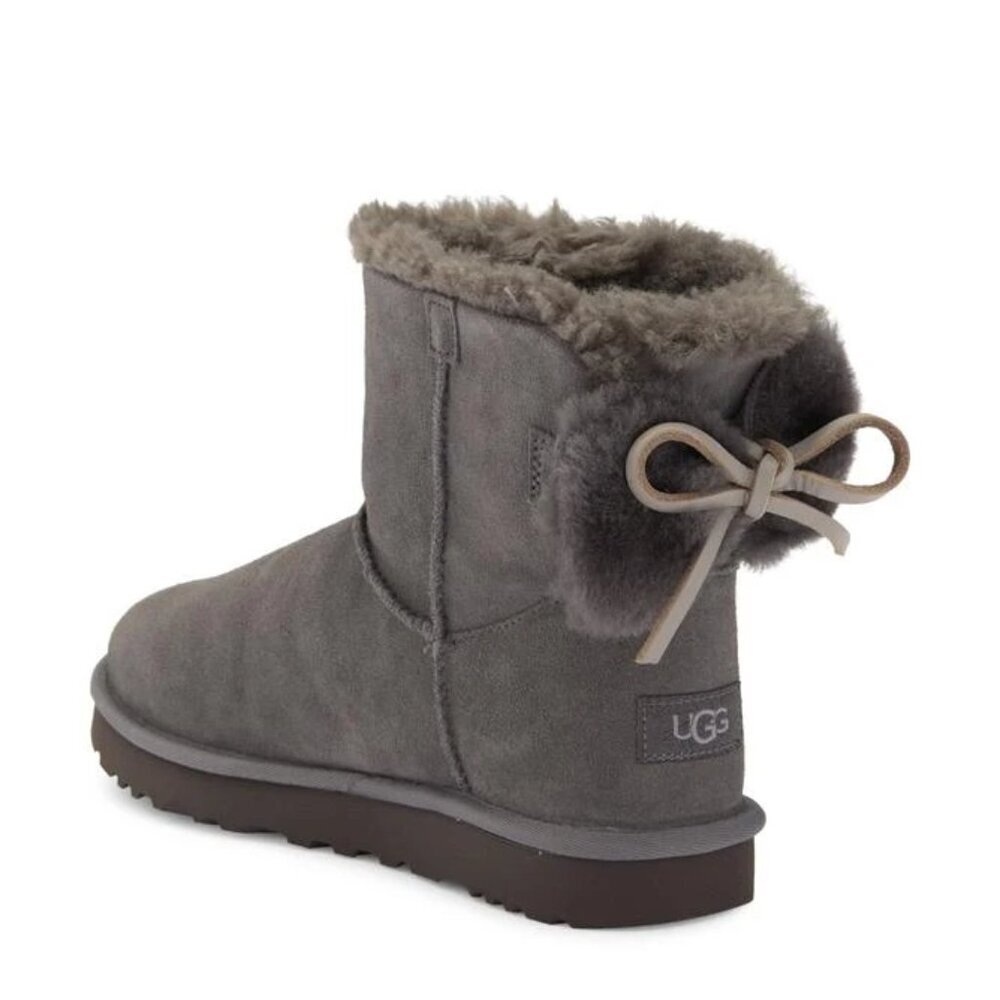 UGG Classic Double Bow Gray Suede Mini Bootie. Sz 10